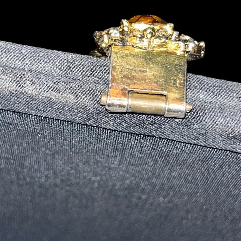 Gorgeous Little Vintage Black Evening Bag with Amber Colored Stone Clasp